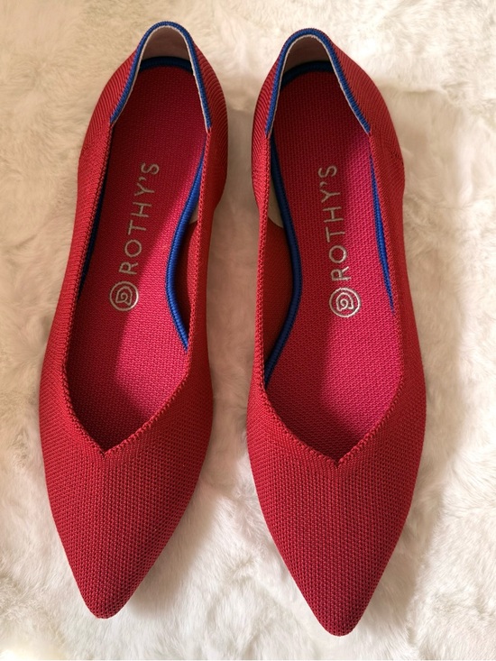 Rothy's Shoes - Rothy's Red Pointed Knit Flats with Blue Trim
